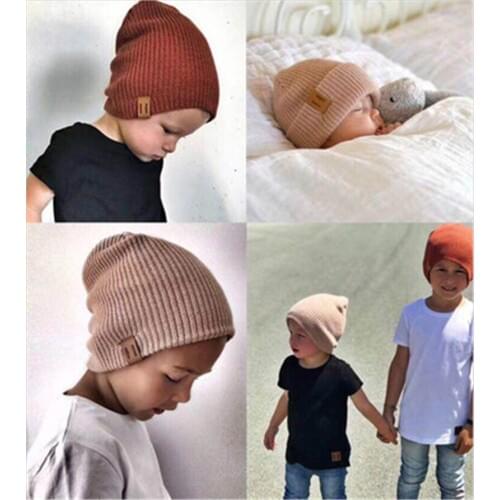 2019 Fall Winter Solid Casual Ear Warm Kids Children Skullies Beanies Stich Elastic Hat Cap Boy Girl Fashion Accessories-XMC