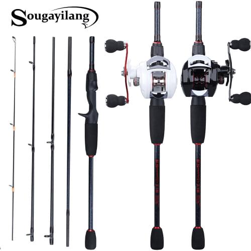 Sougayilang Fishing Rod Combo 1.8- 2.4m Portable 5 Section Fishing Rod and 18+1BB 6.3:1 Gear Ratio Baitcasting Reel Fishing Set