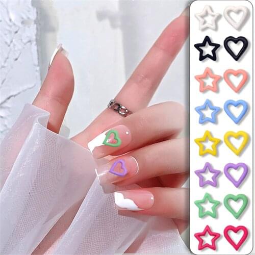 20pcs Candy Colors Cute Heart Star Nail Art Decorations 3D Hollow Resin Nail Ornaments Japanese Style DIY Manicure Accessories