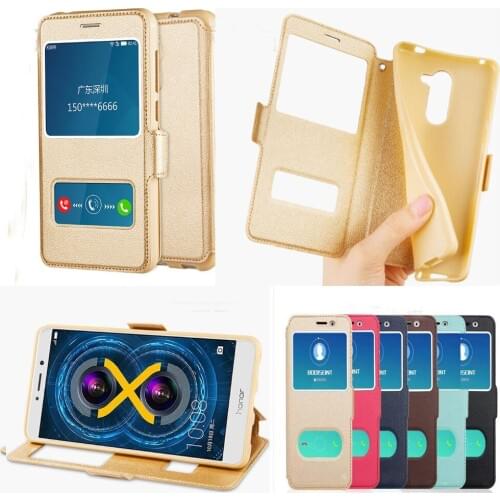 Stand Vintage Flip Leather Case & Silicone Back Case For Huawei Honor 6X 7X 8X GR5 2017 Mate 9 Lite 10 20 Lite With View Window