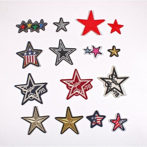 Embroidered Cloth Stickers Clothing Accessories Badge Patch Five-Pointed Star Red Gold Factory Outlet