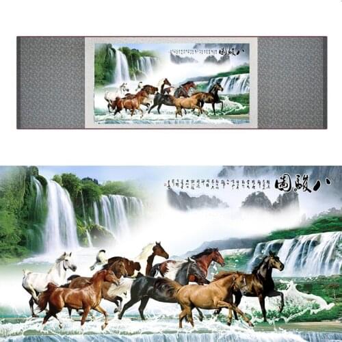 Top quality Chinese Horse silk painting Horse art painting Silk scroll art painting eight horse painting19062802