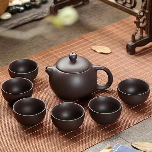 NEWYEARNEW Purple Clay Ceramic Cup Tea Set Chinese Ancient Art Tableware Family Birthday Business Gift
