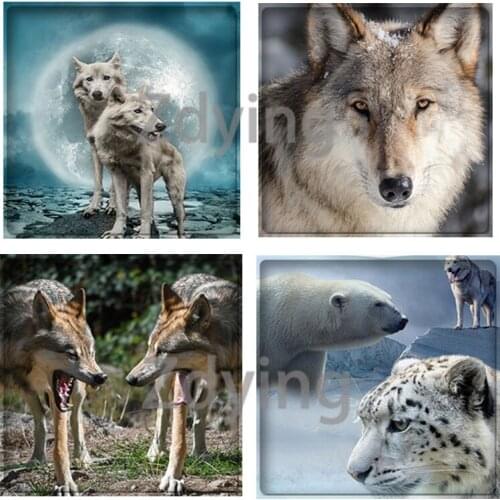 Zdying 10pcs Animal Wolf Square Shape Glass Art Picture Cabochon Beads Demo Flat Back DIY Pendant Charms Jewelry Findings