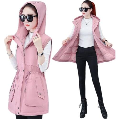 Br New Brand Winter Womens jacket Windproof Warm Long Cotton Waistcoat Casual Sleeveless hooded femme coat veste