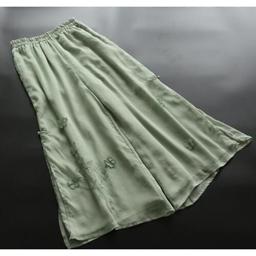 7704 Summer Women Pants Japan Style Solid Color Vintage Literary Chiffon High Waist Wide-Leg Trousers Women