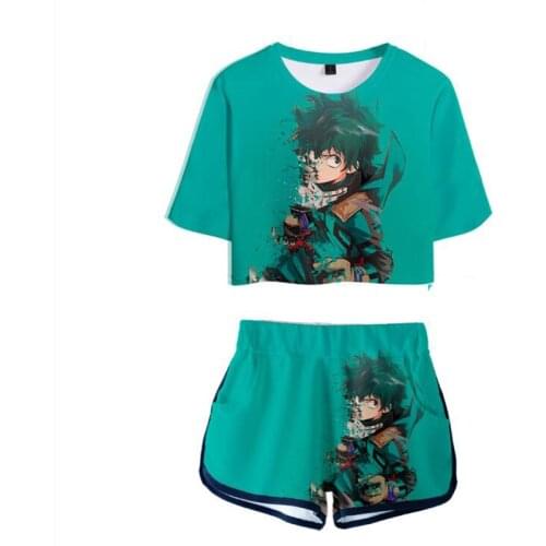 Women Two Piece Outfits My Hero Academia 3D Print 2 Piece Set Crop Top and Short Pants Tracksuit for Women Sets Cosplay Costume