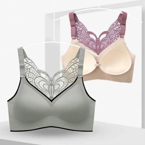 Plus Size Sexy Lace Latex Bra Seamless Gathering No Wire Bra Womens Shockproof Push-Up Bra Comfortable Brassiere