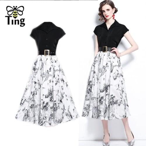 Tingfly Vintage Elegant Women Summer Button Up Blouse & A Line Midi Skirts 2 Pieces Set Lady Fashion Dress Sets Summer Outfits