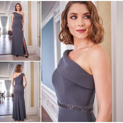 Retro Long Grey Satin Mother of Bride Dresses with Slit Floor Length Zipper Back Mermaid Abendkleider Robes de Soirée for Women