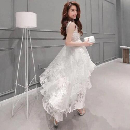 Zuolunouba 2018 New Spring Summer Dress Women Fresh Sweet Harajuku Sexy Solid Color Organza Sleeveless Ladies Lace Dress White