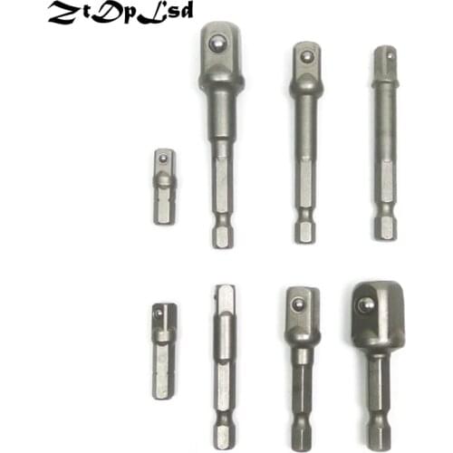ZtDpLsd 8Pcs Socket Adapter Hex Drill Nut Driver Power Shank 1/4" 3/8" 1/2" Connecting Rod Head Extension Drill Bits Bar Wrench