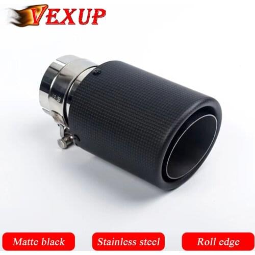 1PCS Car Exhaust Pipe Muffler Tail Pipe Muffer Tip Universal Tail Throat Stainless Steel Pipe Matte Black Carbon Roll Edge