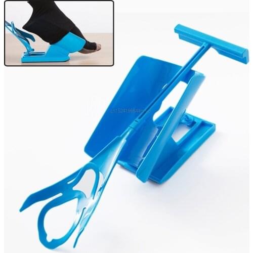 1pc Sock Slider Aid Blue Helper Kit Helps Put Socks On Off No Bending Shoe Horn Suitable For Socks