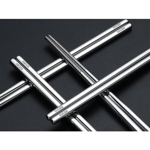 100pair/lot food grade top 304 stainless steel tableware chopsticks household metal alloy square chopsticks Custom logo