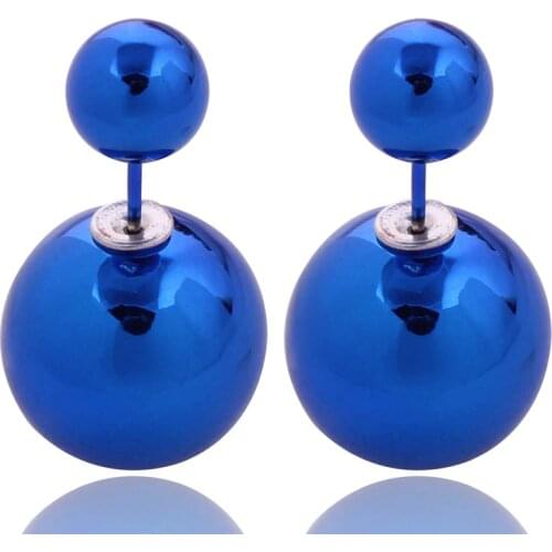 11 Colors Classic Cheapest Double Side Earrings Multi Colors Big Acrylic Trendy Double Ball PearlStud Earrings For Women Jewelry