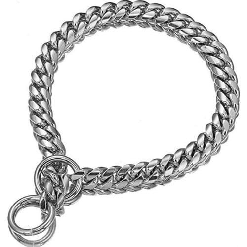 12/14/16/18MM Duty Dogs Choker Dog Miami Silver Color Cuban Stainless Steel Chain For Shepherd Dog, Labrador Rottweiler Bulldog