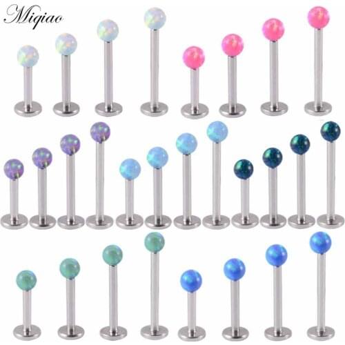 Miqiao 2pcs Trend Sweet Opal Round Bead Stainless Steel Straight Stud Earrings Piercing Jewelry