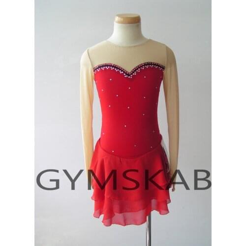 2018 Elegant Figure Skating Dress Womens Girls Customized Ice Skating Dress Long-sleeved Gymnastics Costume 6458