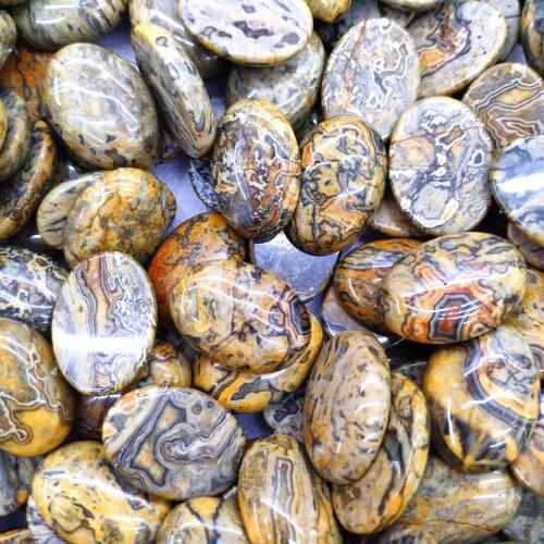 30Pcs 25x18x6mm Wholesale Delicate Yellow Crazy Lace Agate Oval Cab Cabochon DIY Jewelry Accessories S12