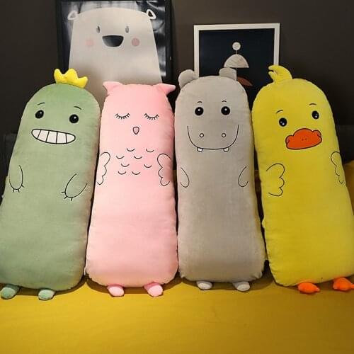 70cm-120cm Animals Long Pillow Duck Owl Dinosaur Hippo Plush Stuffed Cartoon Pillow Soft Sleeping Cushion Boyfriend Pillow Gifts