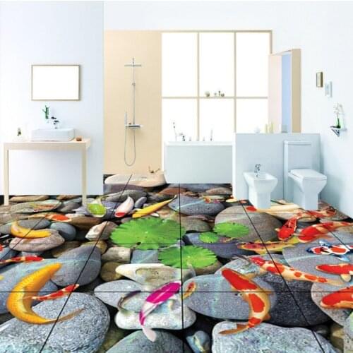 Free Shipping HD Pebble Carp River Leaf 3D Floor Painting thickened self-adhesive bedroom flooring living room lobby mural