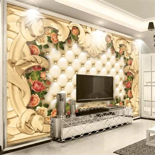 Beibehang Custom Large 3d Wallpaper photo Mural Continental Border Luxury Soft Bags Rose Background Wall Fresco Wallpaper mural
