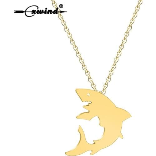 Cxwind Metal Fish Shark Necklace Pendants Chain Fashion Ocean Animal Silhouette Jewelry For Women Girl Statement Accessories