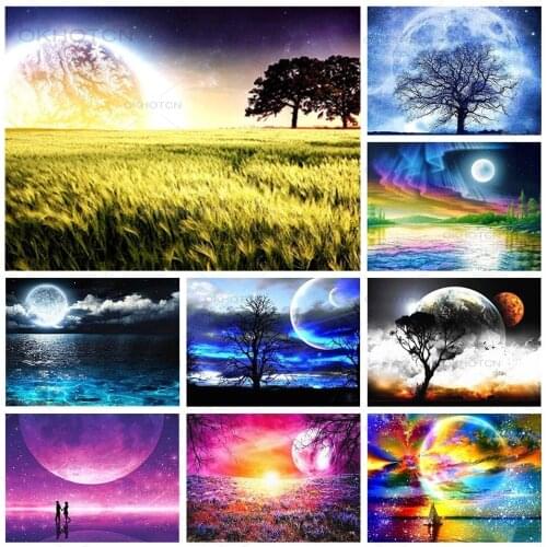 Diy Diamond Painting Cross Stitch Kit Full Diamond Radius Moon 5D Diamond Rhinestone Embroidery Mosaic Decorative Painting