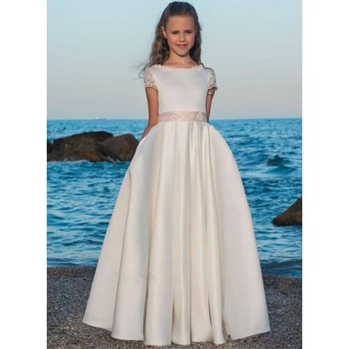 Gy Elegant Satin Applique Girls First Holy Communion Sleeveless Dresses Flower Girl Dresses Birthday Party Dresses