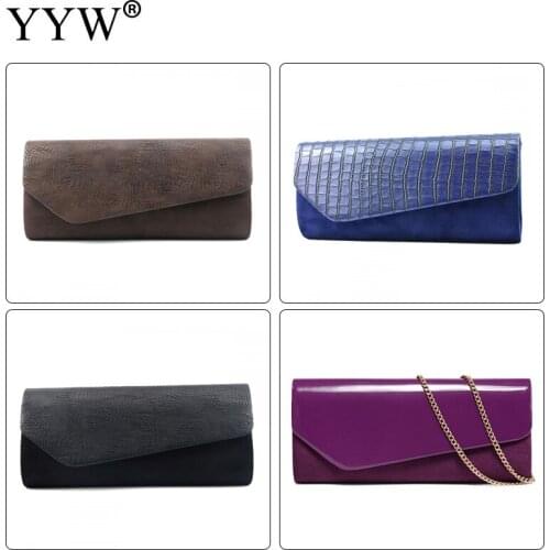 Purple Envelope Purses Clutch and Handbags Design Wallet Chain Shoulders Handbags Women Ladies Clutch Solid Color Simply-Styled