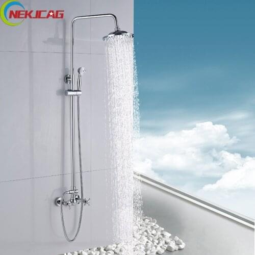 Chrome Shower Faucet Set Bathroom Shower Mixers Faucet 8" Rain Showerhead with Solid Brass Hand Shower