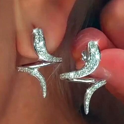 Huitan Fashion Snake Shaped Earring for Women Inlaid Shiny Cubic Zirconia Stylish Party Accessories Gift Girls Jewelry Wholesale