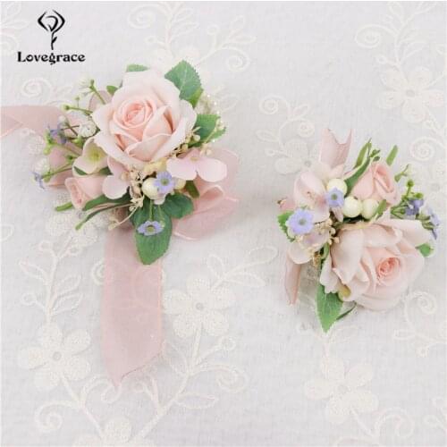 Artificial Silk Flowers Groom Boutonniere Bride Wrist Corsage Bracelet Wedding Hand Flowers Party Suit Boutonniere Decoration