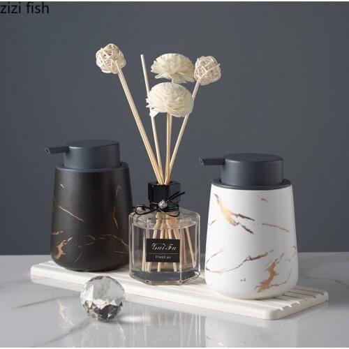 Golden Imitate Marble Ceramic Lotion Bottle Black Portable Soap Dispenser Shampoo Bottle Shower Gel Jar Bathroom Bath Supplies