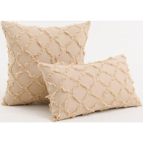 Plaid Tufted Embroidery Throw Cushion Cover Sofa Cotton Canvas Pillowcover Living Room Decoration Pillowcase 40742