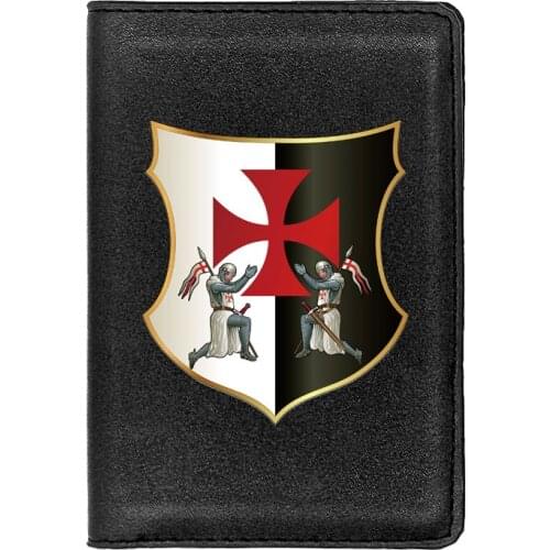 Cool Crusader Knight Shield Black Leather Travel Passport Case Personality Men Women ID Credit Card Holder Cover