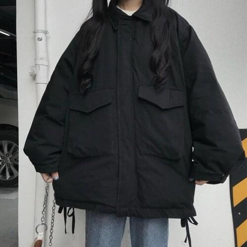 Women Oversize jacket Korean vintage gothic black zipper long sleeve coat streetwear chic Harajuku cargo outerwear winter punk
