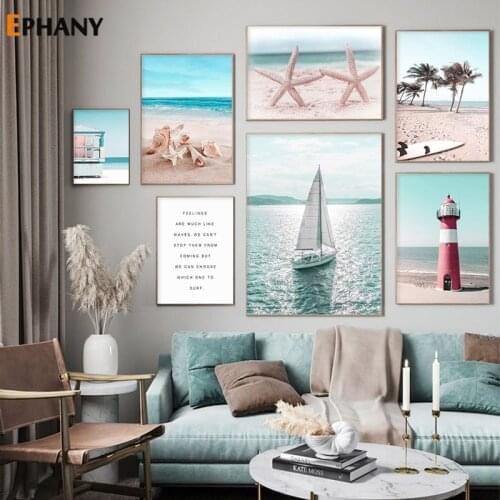 Summer Vacation Ocean Landscape Wall Art Picture Lighthouse Seashell Canvas Painting Nordic Posters and Prints for Living Room