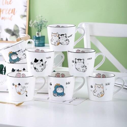 Brief Ceramic Water Mugs Cute Cartoon Cat Tea Coffee Cups with Cover Spoon Creative Breakfast Drinkware Coffeeware