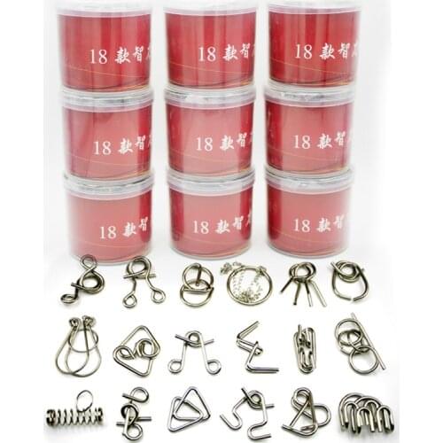 18PCS/Set Metal Puzzle IQ Mind Brain Teaser Magic Wire Puzzles Game Solution for Children Adults