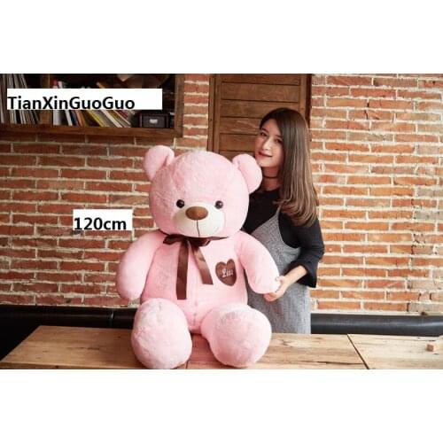Stuffed fillings bear plush toy large 120cm pink teddy Bear,silk belt love bear doll soft hugging pillow birthday gift b0917