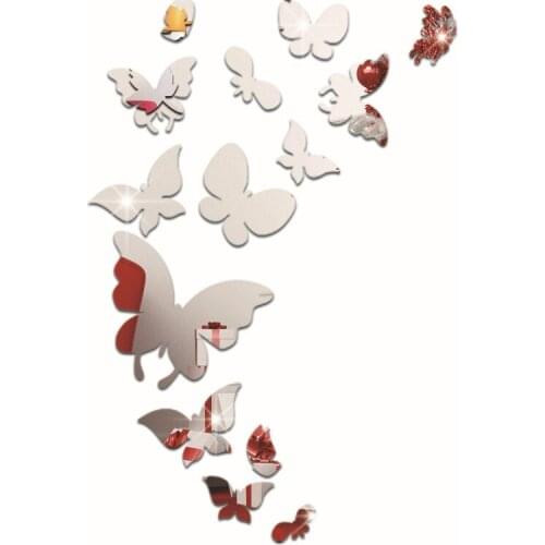 Set 14pcs DIY Butterfly Mirror Sticker , Beautiful 3D Butterfly Mirror Wall decal&Murals DIY Home Decoration