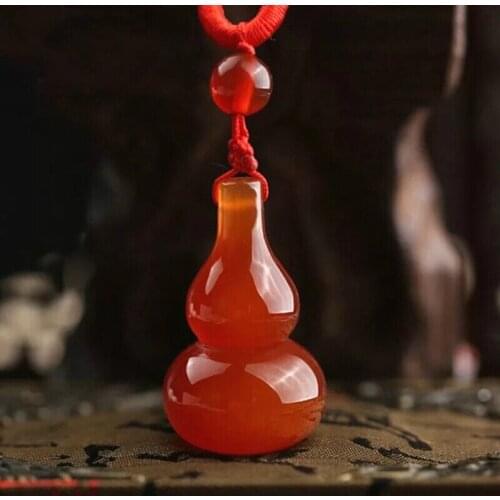 Natural Chinese Red Agate Gourd Jade Pendant Necklace Fashion Charm Hand Carving Jewellery for Men Women Blessing Amulet Gifts