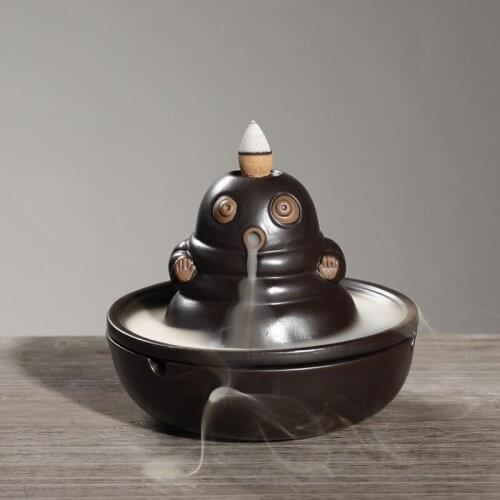 Newest Free Cone Incense Holder Decor Waterfall Ceramic Smoke Fountain Kung Fu Baby Incense Burner Living Room Home Decoration