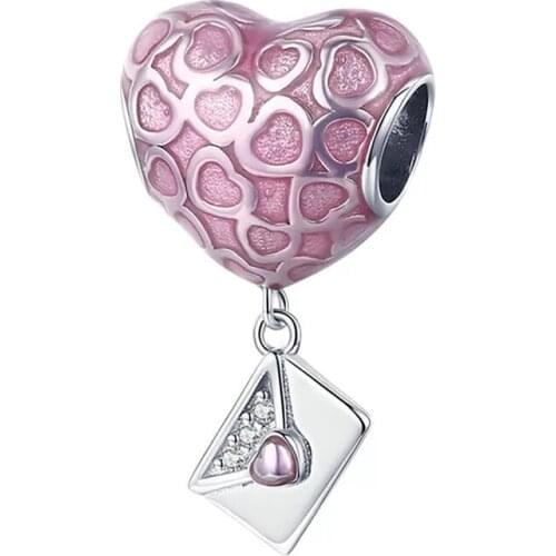 2021 New Silver Color Pink Heart Letter Dangle Bead Fit European Pandora Charms Bracelet Trinket Jewelry for Women Man Making