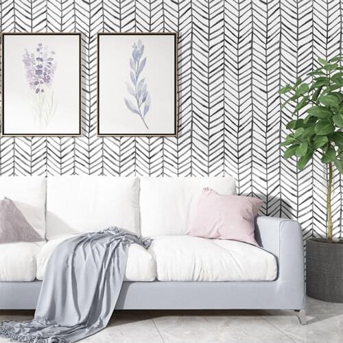 Modern Striped Peel And Stick Wallpaper Herringbone Black And White Striped Vinyl Self-Adhesive Wallpaper For Home Decoration