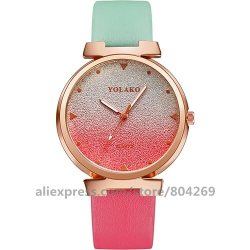 Wholesale Fashion Leather Belt Rainbow Sugar Color Simple Women Dress Watches Men Women Bracelet Dress Watches 919830