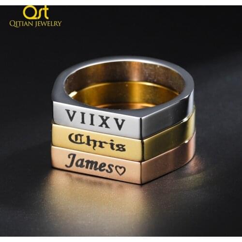 Personalized Square Engraved Name Ring Stainless Steel Gold Jewelry For Mens Wedding Gifts Not Fade High Quality Women Gifts