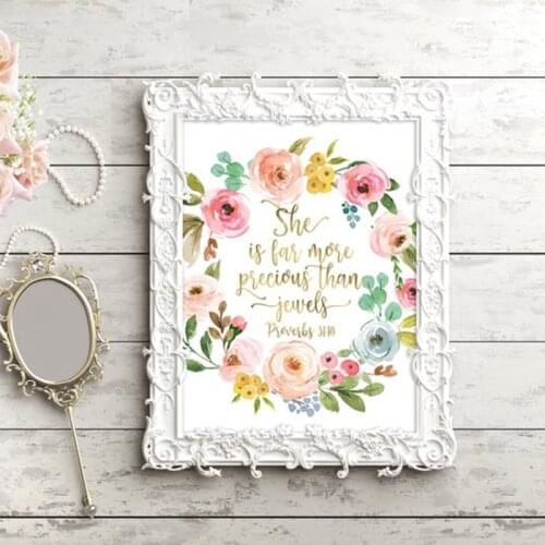 Nursery Bible Verse Print Baby Girls Room Decor Scripture Christian Wall Art Canvas Painting She Inspiration Quote Picture